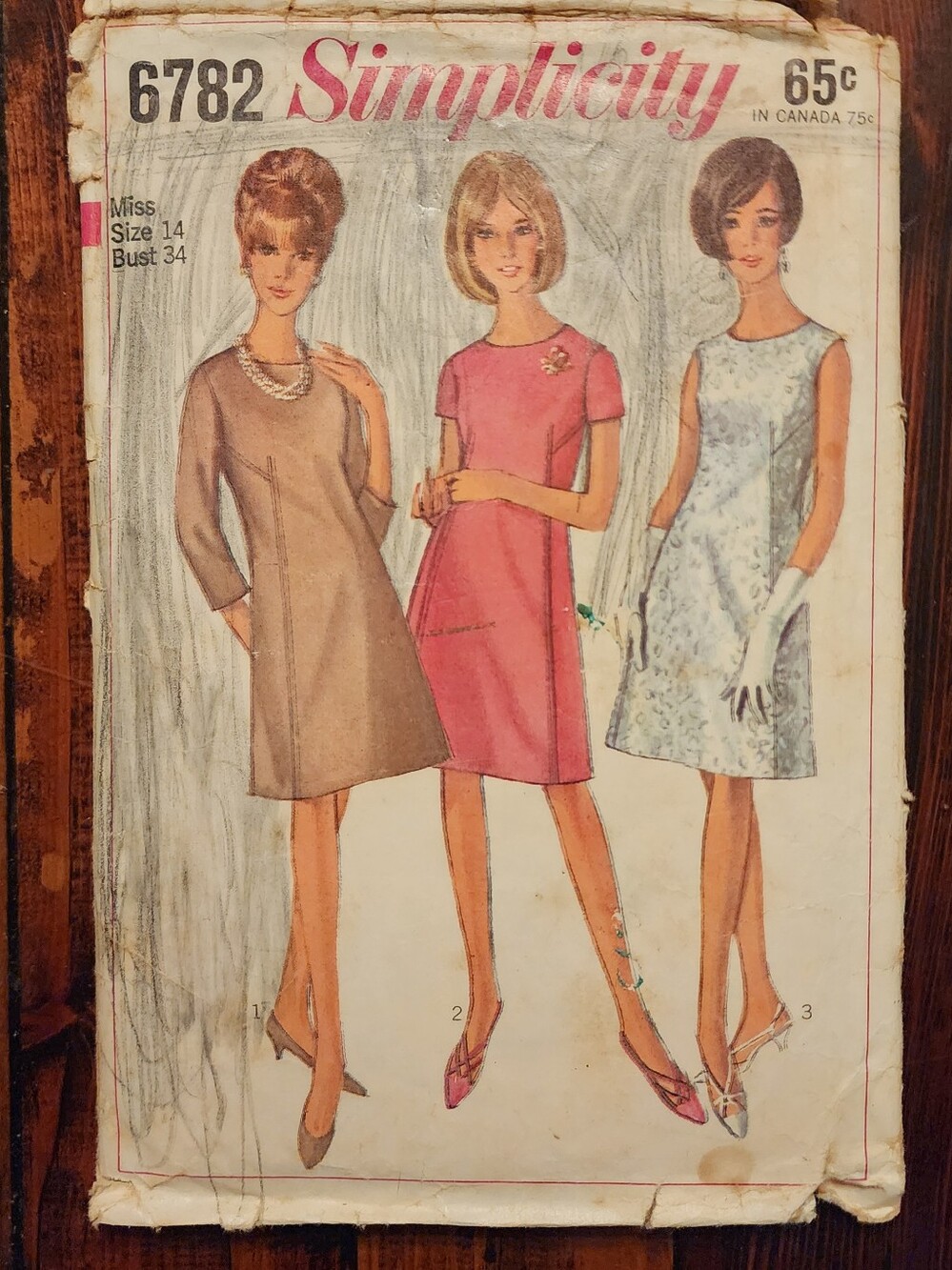 Simplicity Vintage 1960s Mini Shift Dress Sewing Pattern Sz 14 Misses